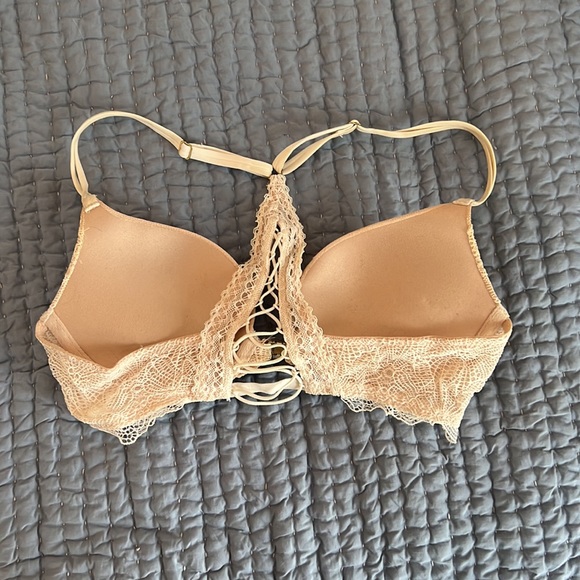 Victorias Secret Push-up Racerback Bra White Tan Cream Lace Nude 32B/C - Picture 2 of 2